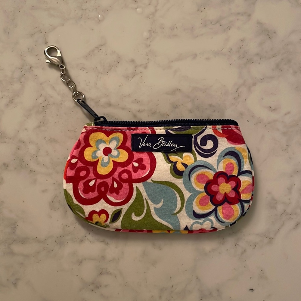 Vera Bradley RETIRED ID Key Chain Clip Change Purse RETIRED Hope Garden Pattern